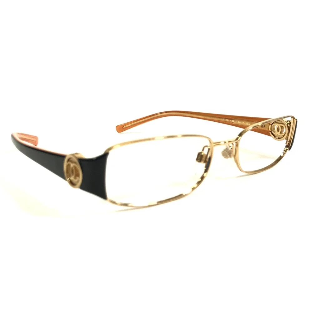 Chanel Eyeglasses Frames 2105 c.341 Black Orange Gold Wire Rim 51-17-130